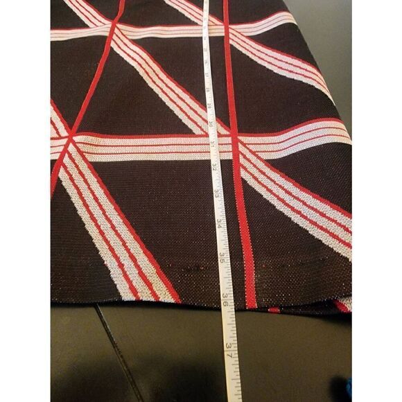 Vintage Monsanto NWT  mock turtleneck shimmer skater dress silver black and red - Picture 9 of 9